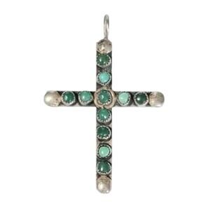Vintage Zuni Snake Eye Turquoise Sterling Silver Cross